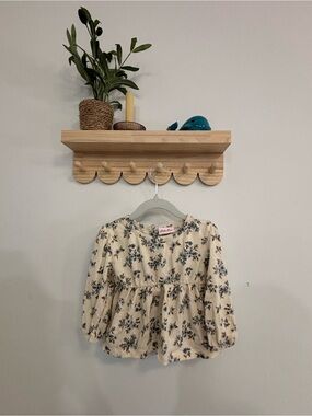 Little Lass Cream Floral Peplum Blouse - Blue Flower Print